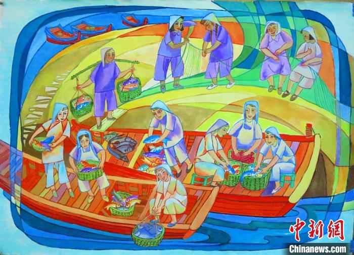 何萍青所画的《渔家女》。受访者提供