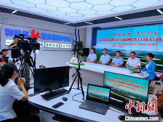 5月29日下午，和静县4位领导上“云端”直播，在推介和静中招商引资。　邹焰忠 摄
