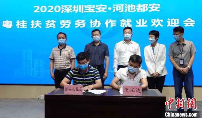 都安县人力资源和社会保障局与深圳市诚信企业代表签署员工接收确认协议。　高东风 摄