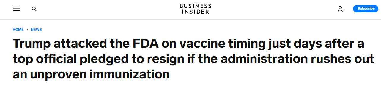 特朗普接连发难美国食药监管局 专家担忧疫苗与政治捆绑