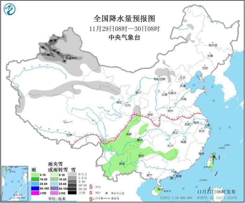 青藏高原新疆北部局地有较强降雪 江南、华南多阴雨天气