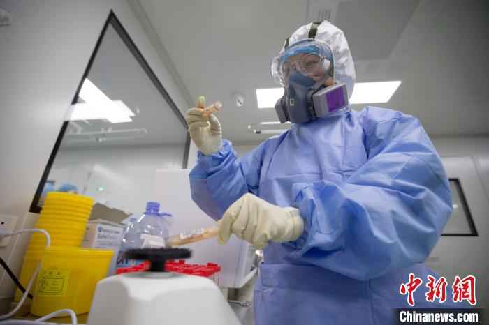 14日，晋中市疾病预防控制中心核酸检测实验室内一片忙碌。　张云 摄