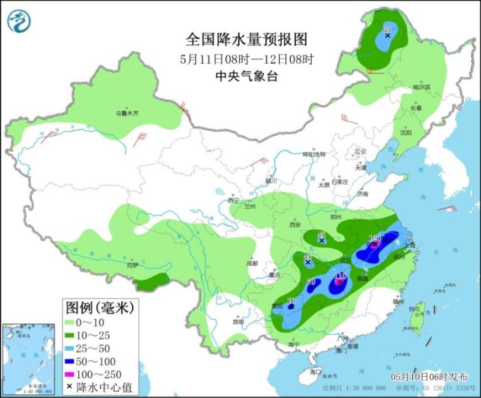 全国降水量预报图(5月11日08时-12日08时)