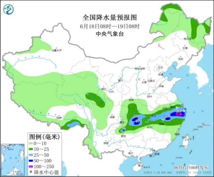 全国降水量预报图(6月18日8时-19日8时)