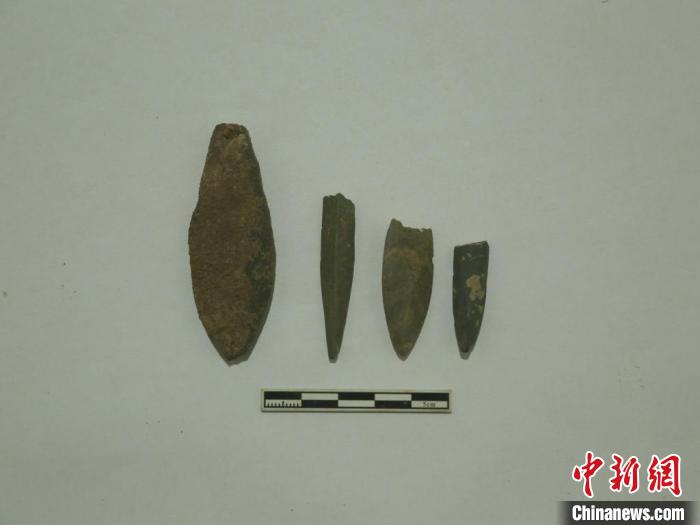 出土石镞组合。　四川省文物考古研究院供图