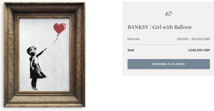 《女孩与气球》拍卖行网站截图