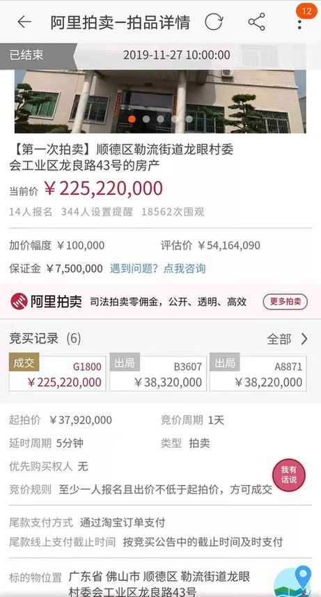 顺德2.25亿拍卖房：买家悔拍拘留15天，750万保证金不退