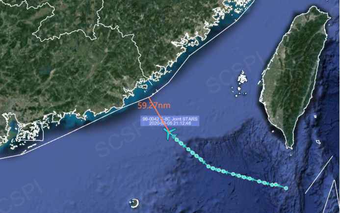 美军又到南海挑衅 罕见在夜间派E-8C飞机抵近广东海岸