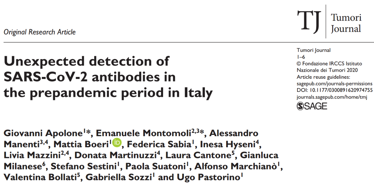 欧洲头条丨《肿瘤杂志》发表研究结果：意大利去年9月份可能就存在新冠病毒